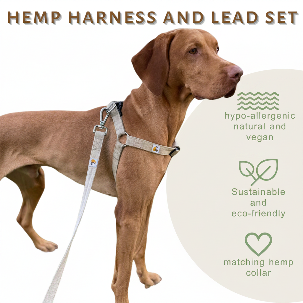 Hemp harness and lead set — hypo-allergenic, natural, vegan and sustainable