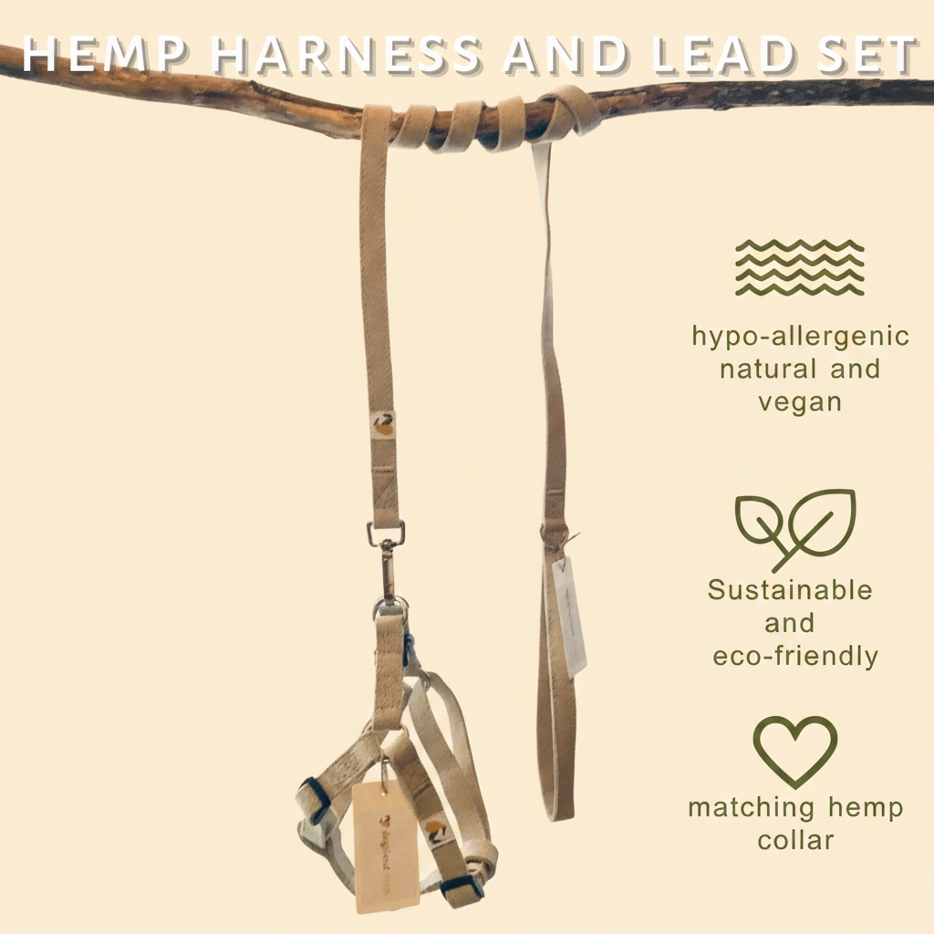 Hemp dog harness and lead set — hypo-allergenic, natural, vegan and sustainable