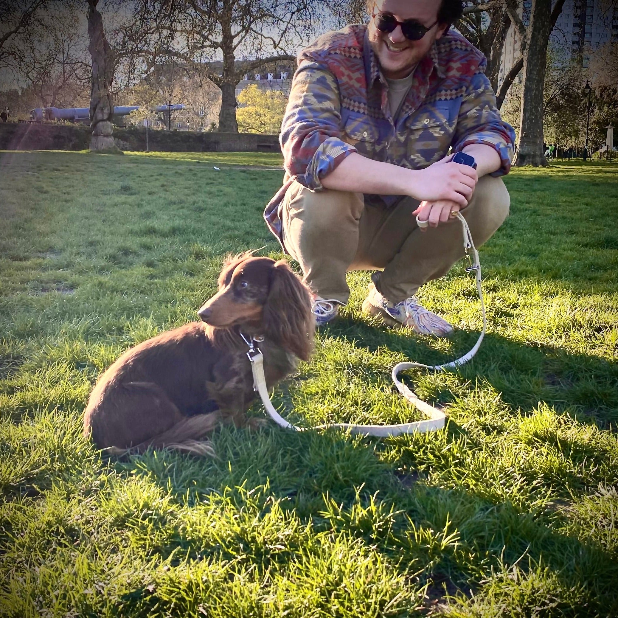Multifunction dog leash in Natural Hemp with matching collar for Dachshunds