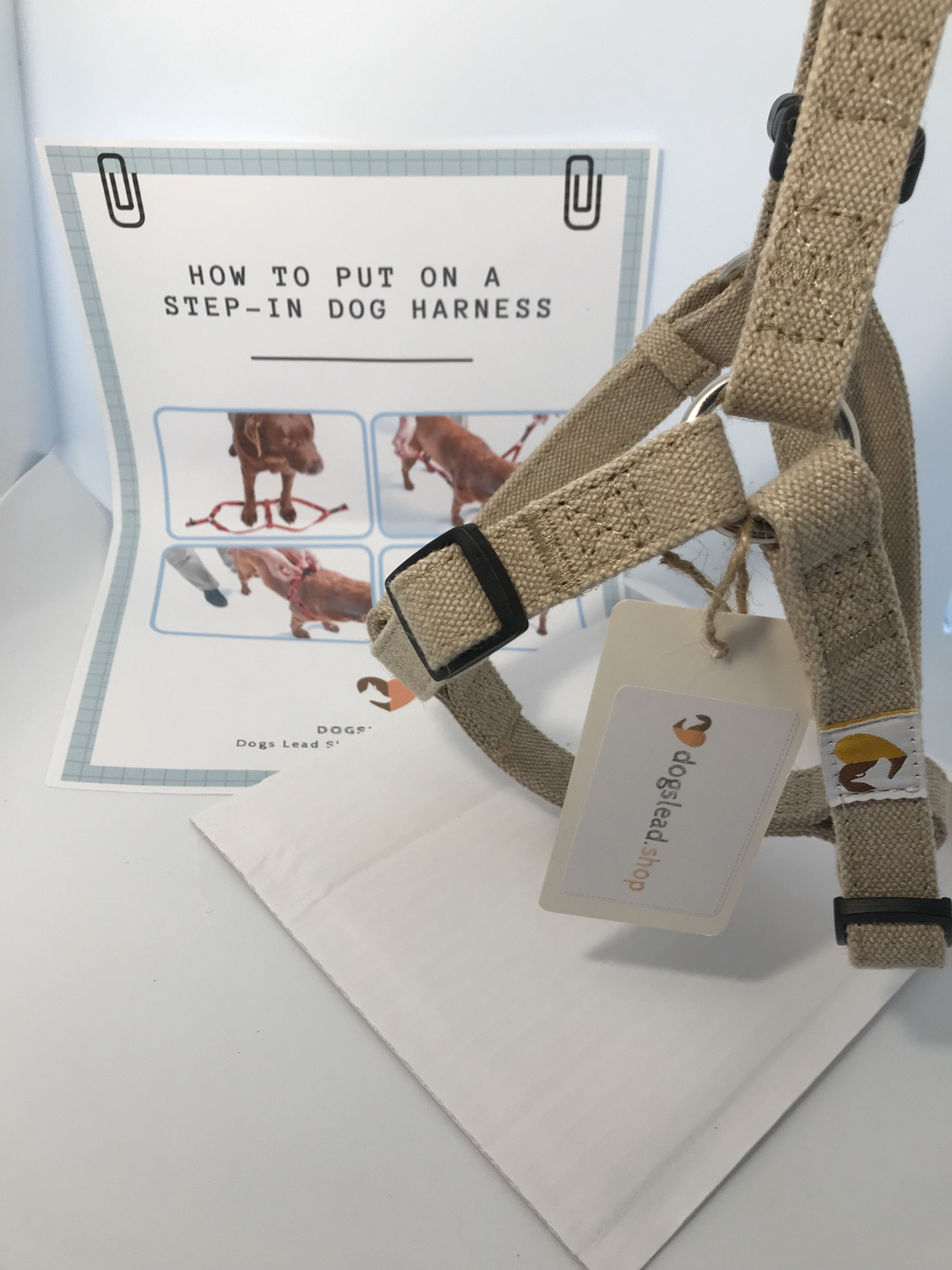 Natural Hemp Dog Harness, step-in adjustable harness