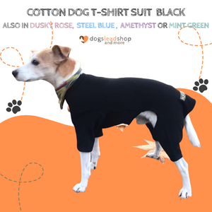 Black cotton dog t-shirt suit, dog recovery and allergy suit by Equafleece®