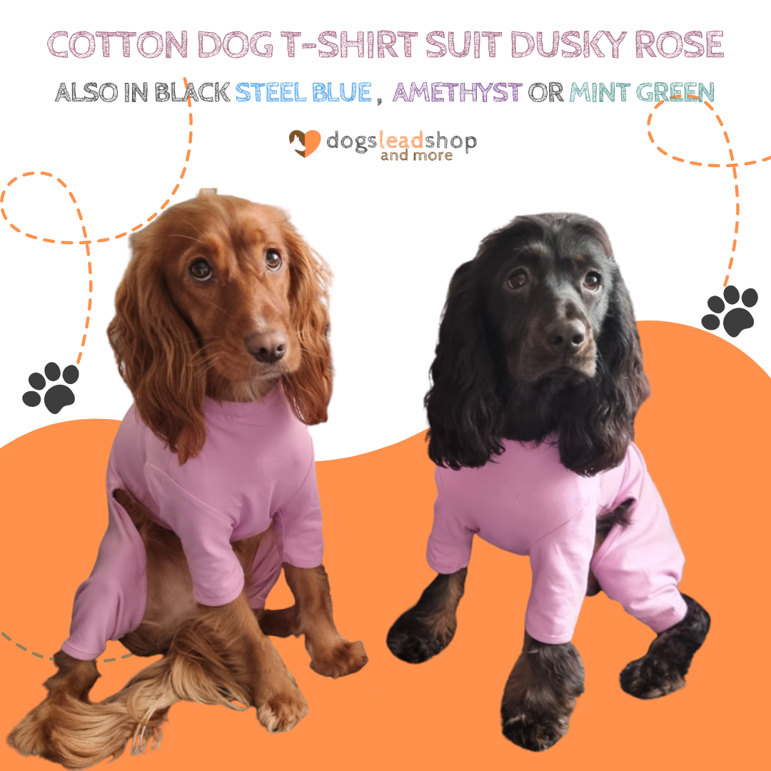 Dusky Rose cotton dog t-shirt suit, dog recovery and allergy suit by Equafleece®