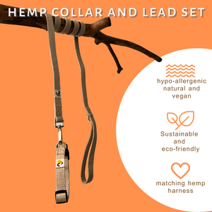 Natural hemp dog collar and lead set