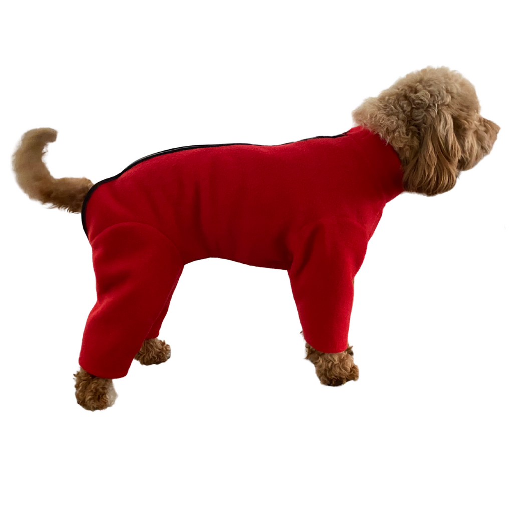 Red Dog Fleece with Legs and Zip, warm and lightweight dog coat