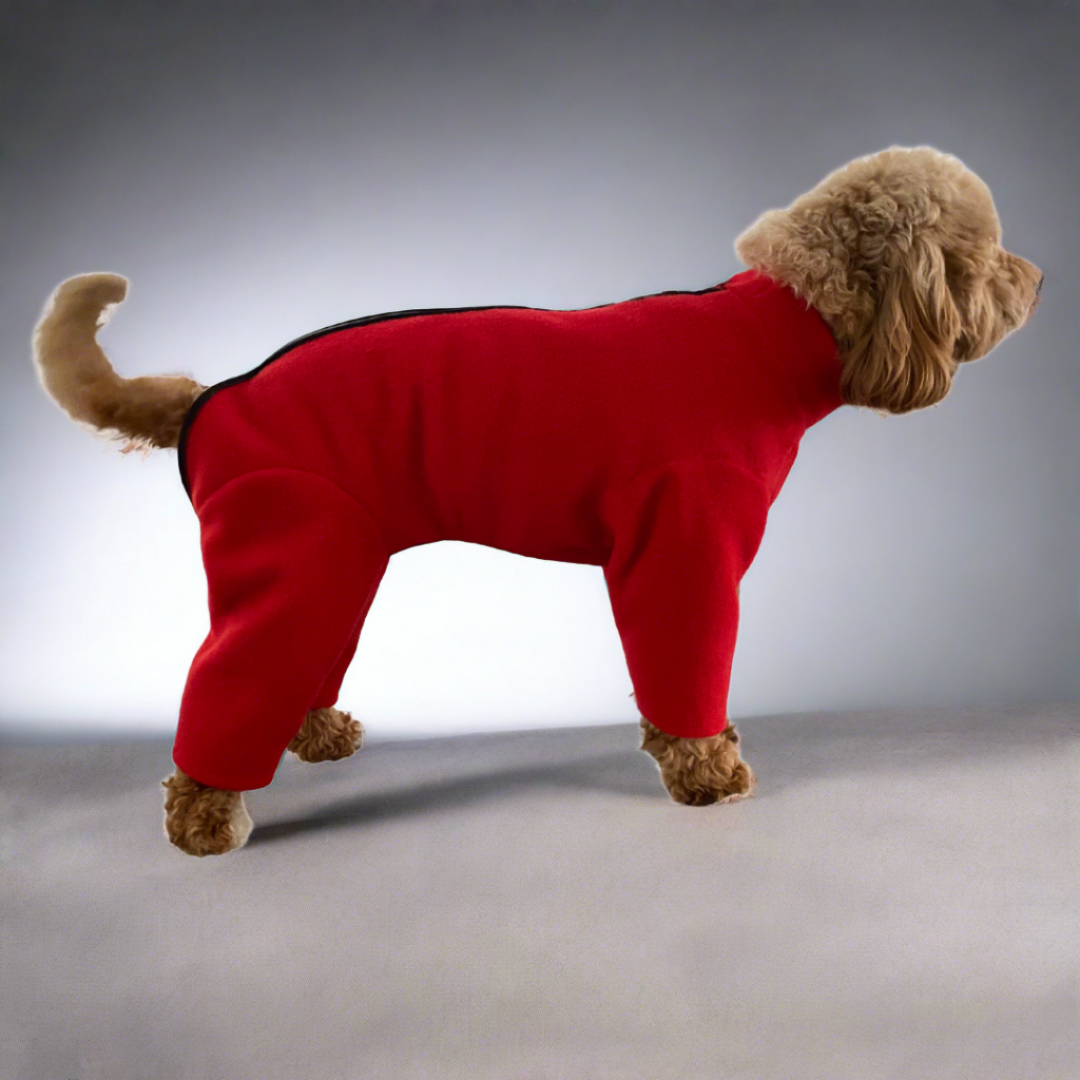 Red Dog Coat With Legs and Zip warm light dog fleece with legs