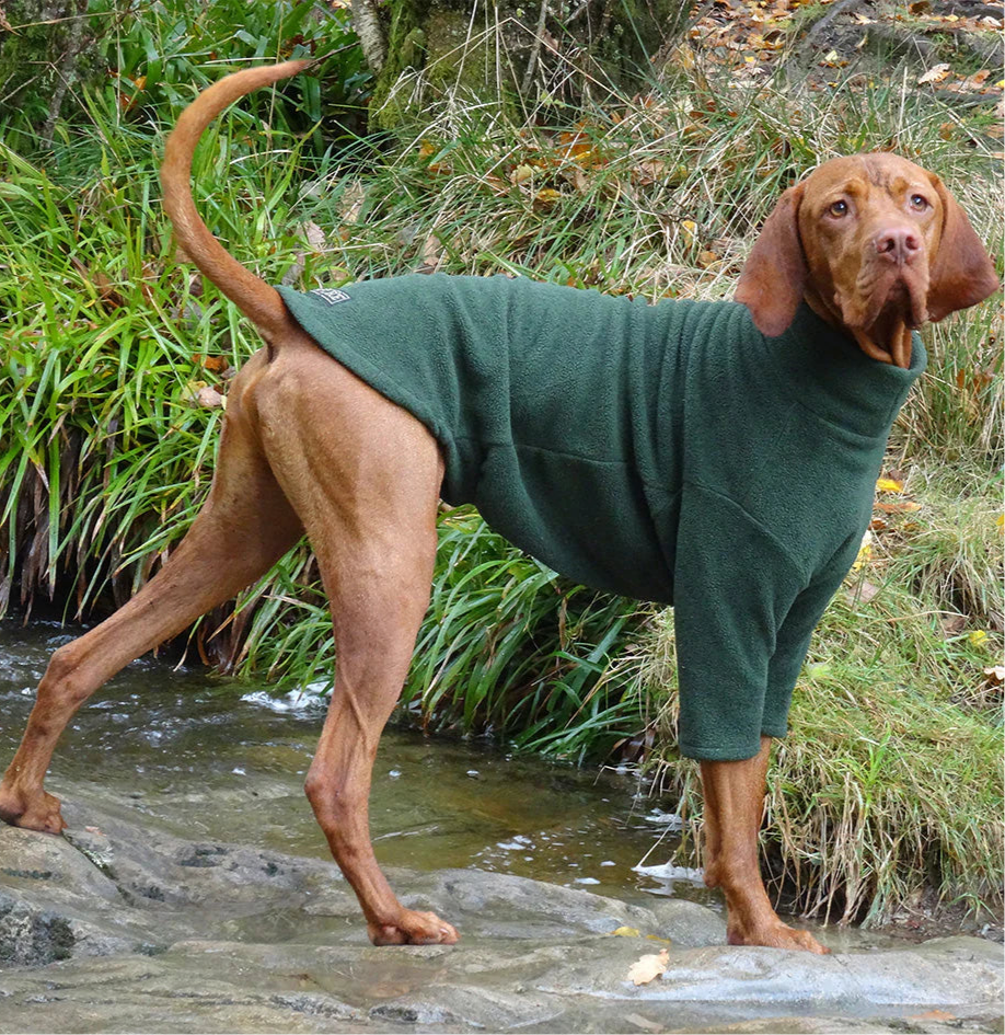 Forest Green Fleece Dog Jumper HOTTERdog, 100% Rainproof, Breathable, Warm and Washable