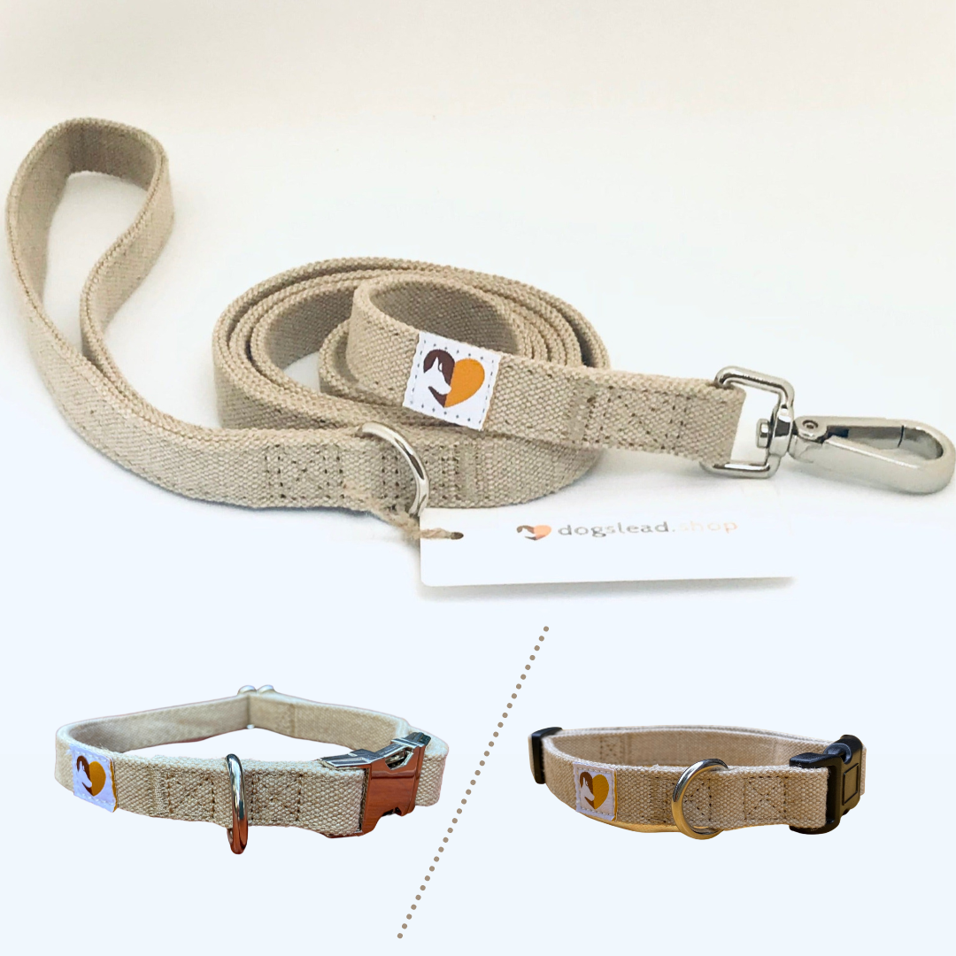 Natural Hemp Dog Collar and Lead Set