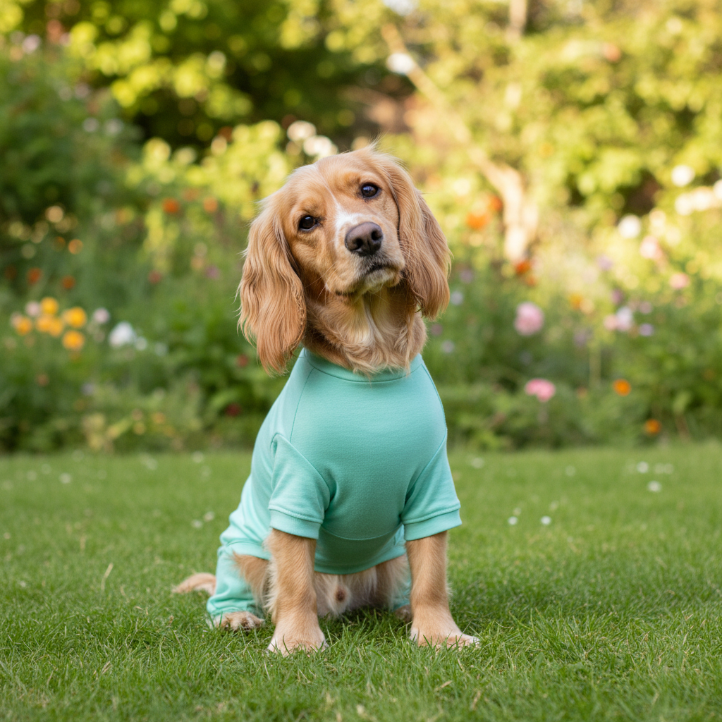 Mint Green Cotton Dog T-Shirt Suit — Natural Background