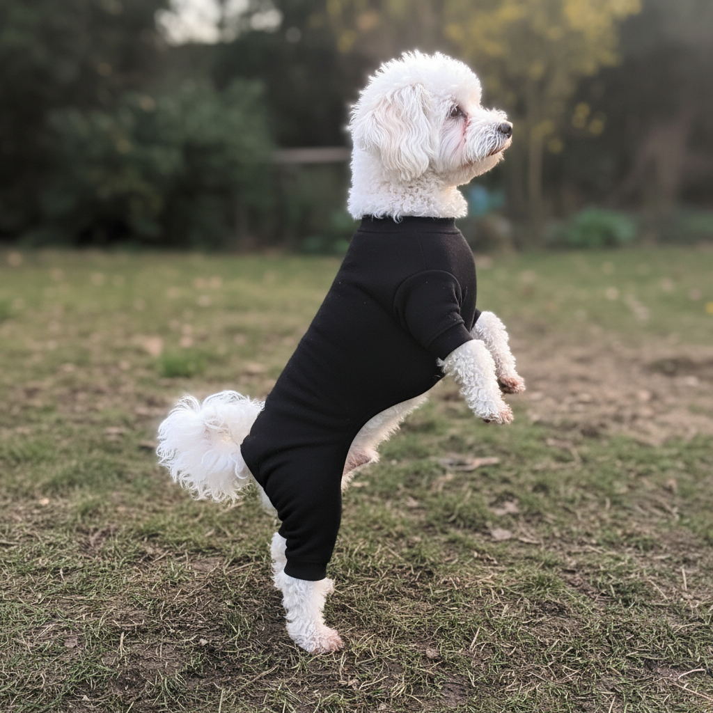 White dog upright - garden