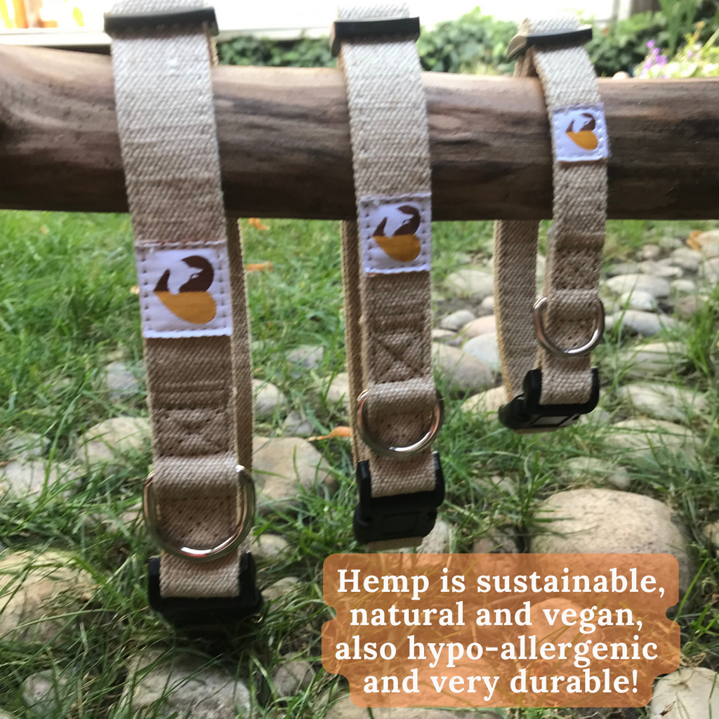 Natural hemp dog collars in 3 sizes