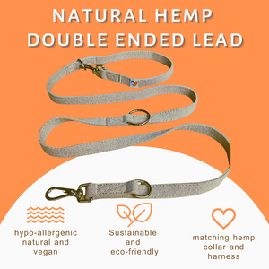 Double ended multi function dog leash in Natural Hemp
