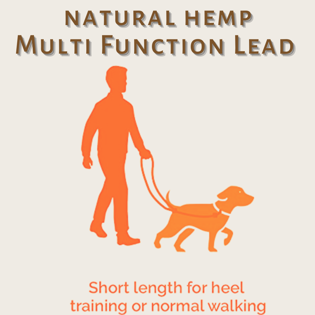 Multifunction dog leash in Natural Hemp, Short length for heel training or normal walking