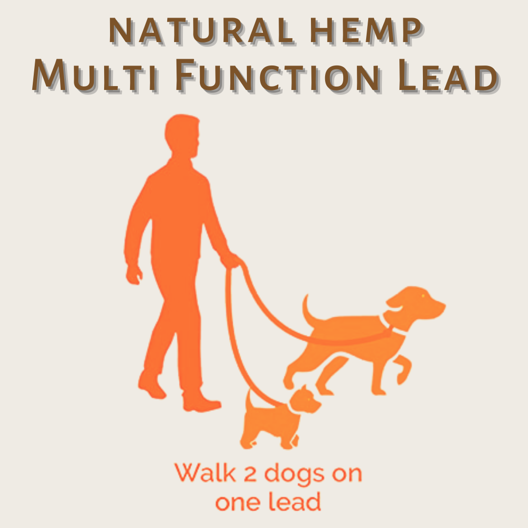 Multifunction dog leash in Natural Hemp, walks 2 dogs on one lead