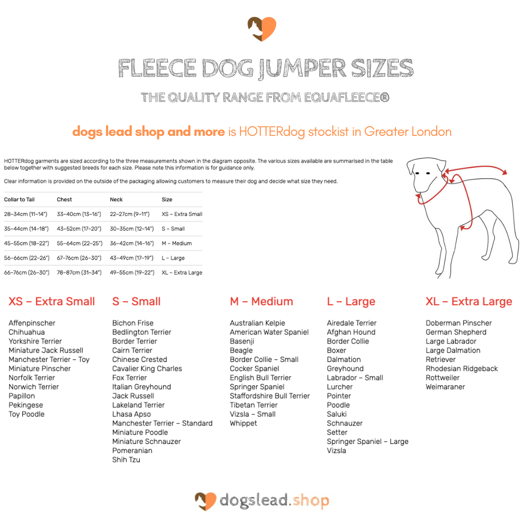 dog jumpers fleece by HOTTERdog sizes and breeds